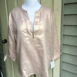 Ellen Tracy 100% tinsel linen blouse size L